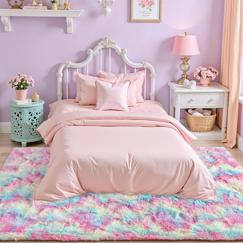 junovo Washable, Non-Slip Area Rug, Soft Rainbow Area Rug for Girl's Room, Children's Play mat, Baby Girl Bedroom Nursery Home Bedroom, 4ft x 6ft Tie-Dyed Rainbow - Image 5
